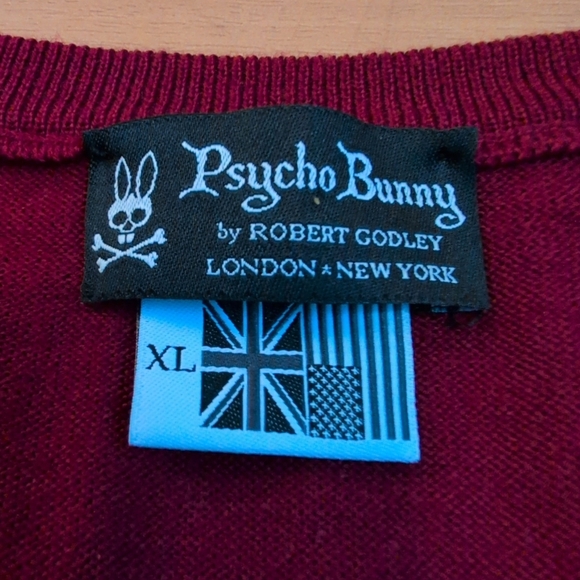 Psycho Bunny Sweater Mens XL Soft Merino Wool V Neck Long Sleeves Stretch Knit - Picture 3 of 9